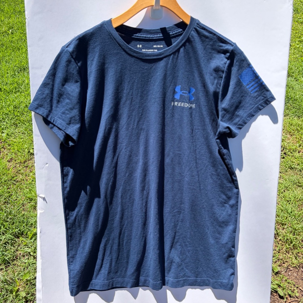 Under Armour Freedom Mens Navy‎ Blue Graphic T-Shirt Flag Logo Size Medium MD